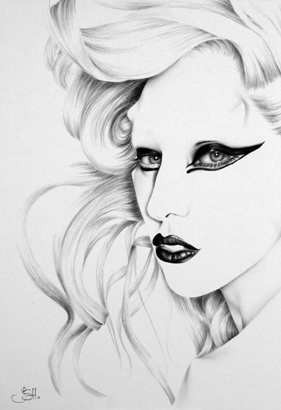 Lady Gaga Pencil Drawing Fine Art Portrait Signed by