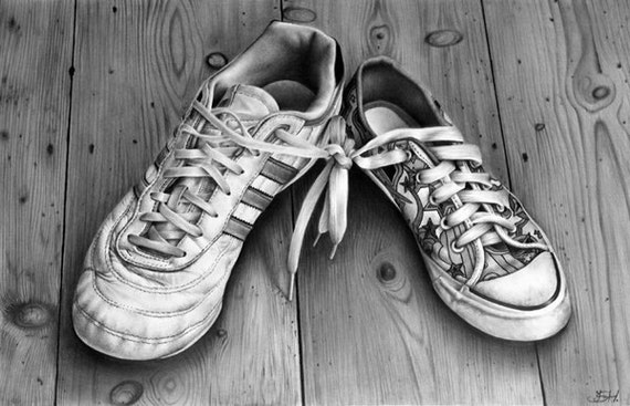 Items similar to Still Life Shoes Fine Art Pencil Drawing 