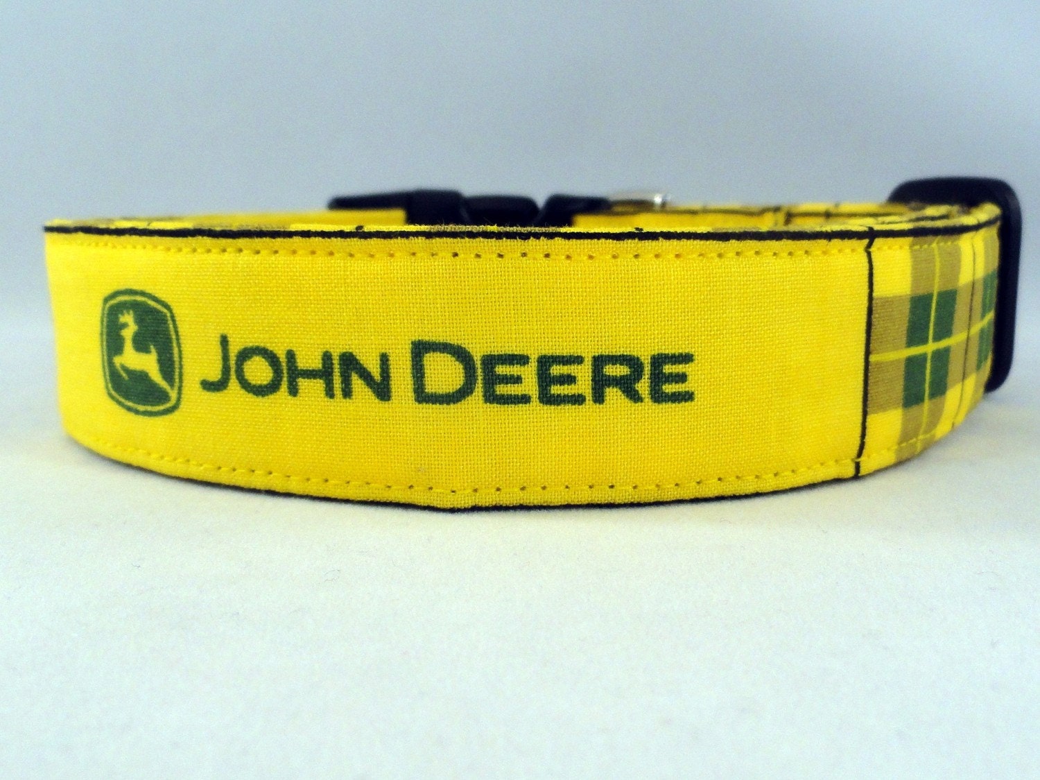 Bright Yellow and Green Plaid John Deere Dog Collar by Maltipaws