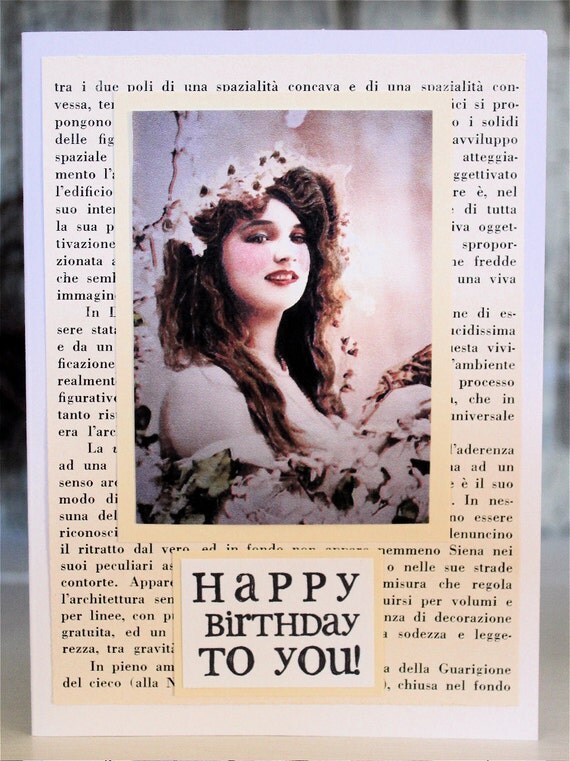 Happy Birthday In Italian / iTALiAN . Beautiful Birthday CARD . Woman Girl Vintage Page You