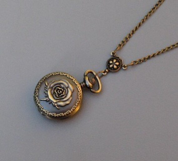Sale Watch Necklace Antique Bronze Victorian Rose Watch