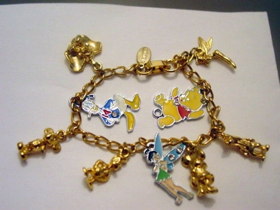 Vintage Disney Charm Bracelet Gold Tone Bracelet Signed Disney