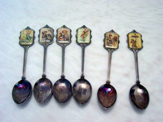 Vintage Hummel Spoons 6 Silver Plated and Enamel Collectible