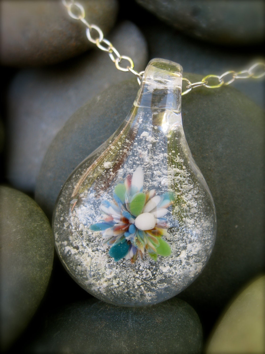 Custom Cremation Jewelry teardrop pendant on sterling silver