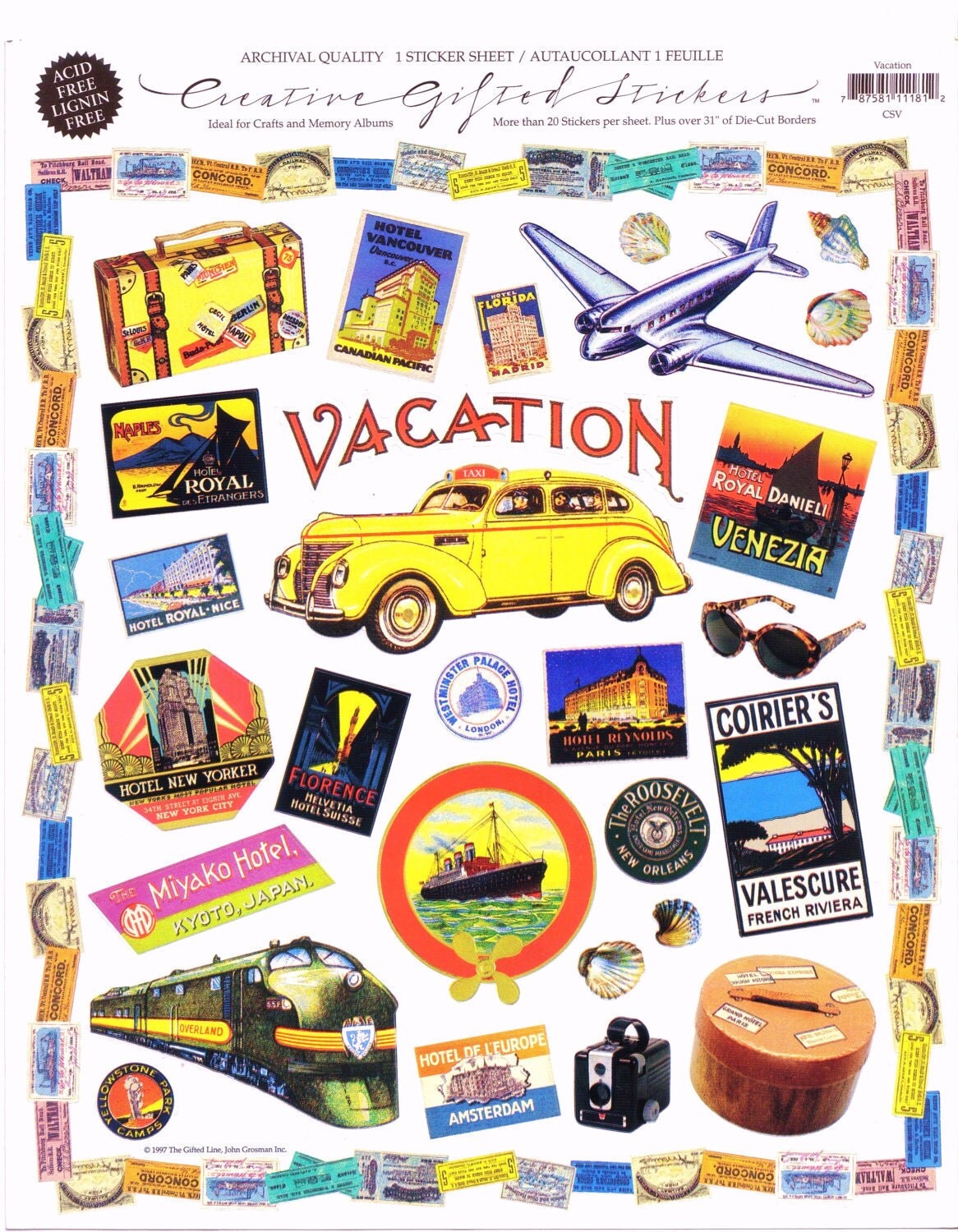 Large Vintage Sheet Of VACATION STICKERS