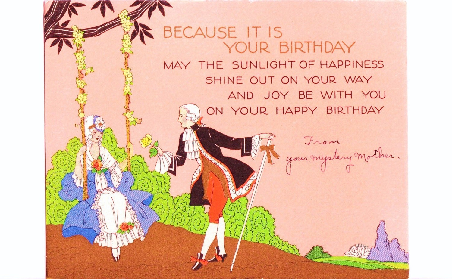 1920s BIRTHDAY Card Lots Of Charm And Gold Leaf Vintage
