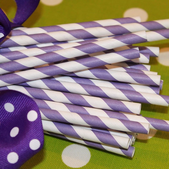 25 Purple Stripe Paper Straws with Printable Flags, Wedding, Princess, Baby Shower, Halloween, MADE IN USA Il_570xn