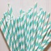 150 Aqua and Green Striped paper drinking straws with FREE DIY Printable Flags. See our "Personalized" option.