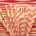 50 Vintage Orange Striped Paper Straws with DIY Printable Flags Carnival, Wedding, Birthday