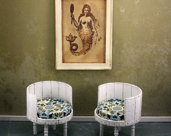 Doll House Wall Hanging - Antique Mermaid Print - Creme Frame