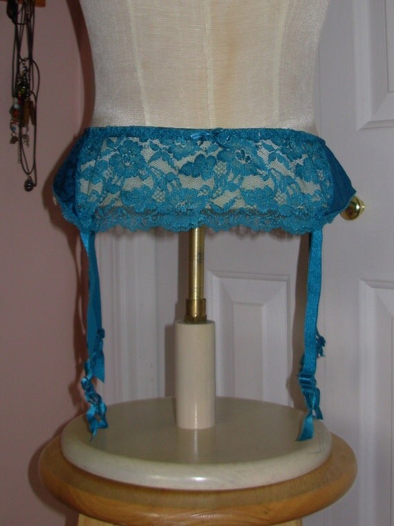 Vintage Teal Green Garter Belt with Laced front by Jaclyn