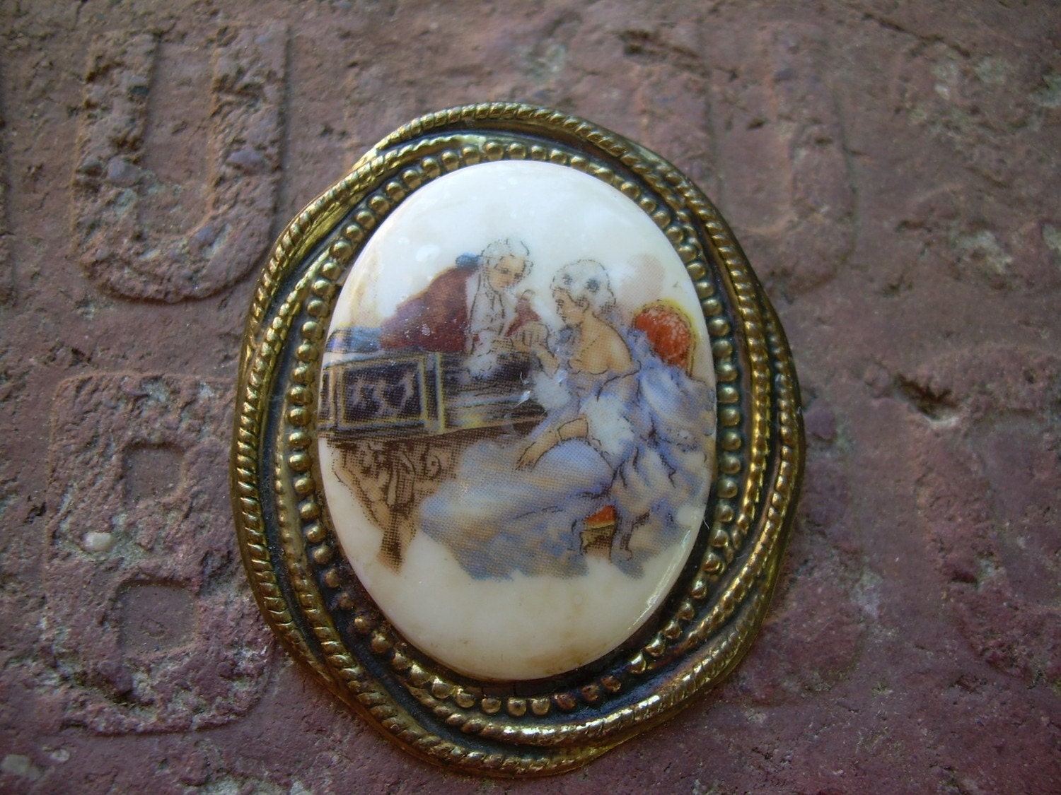 Old vintage Made in Germany Brooch with glass cabochon with