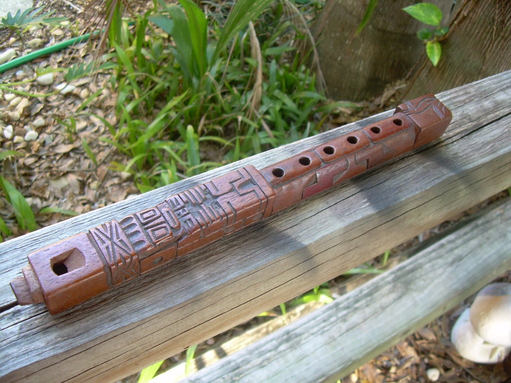 Vintage hand carved wooden Ethnic flute beautiful collectible