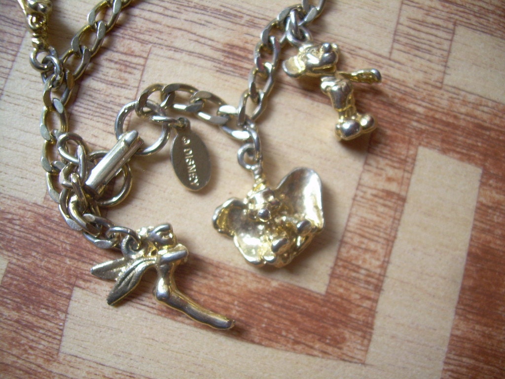 Vintage Walt Disney World Character charm bracelet gold tone