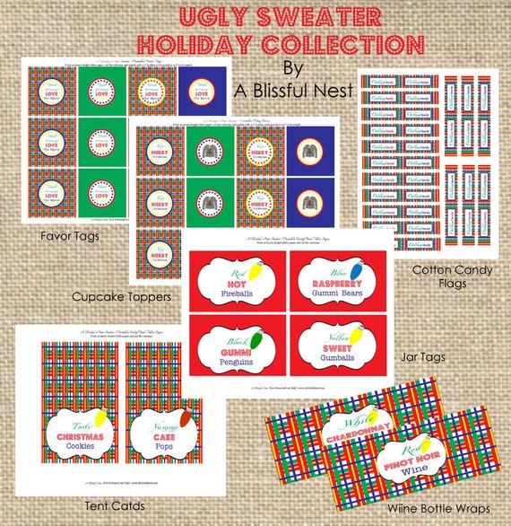 Ugly Sweater Christmas Party Decorations - CHRISTMAS Party PRINTABLE Package - By A Blissful Nest - As Seen On Pizzazzerie Il_570xn