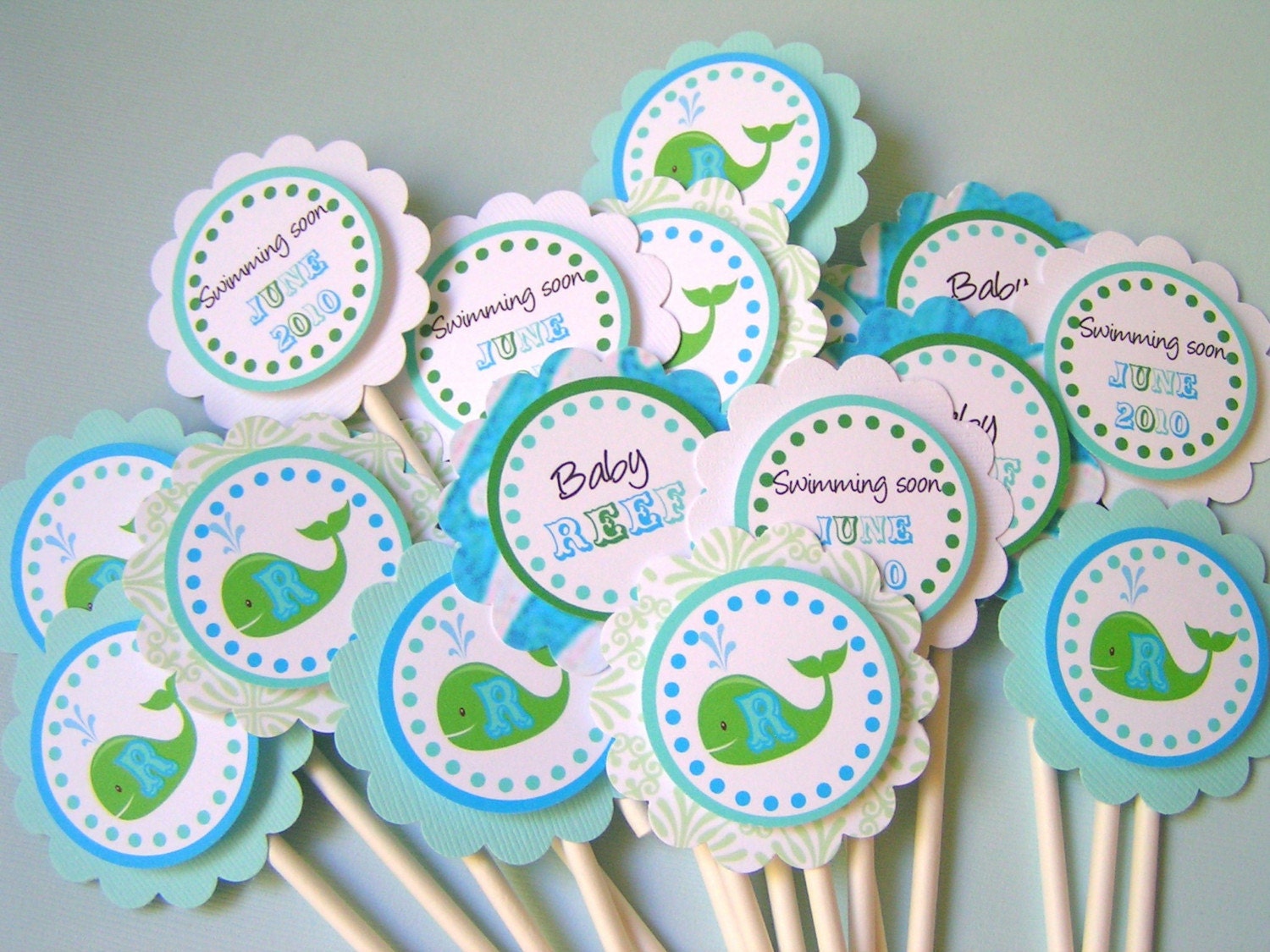 Baby Whale Shower Cupcake Toppers by ABlissfulNestShop on Etsy