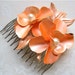 Vintage Bridal Hair Comb Big Enamel Flower Pearls Peach Orange - When Life Gives You Peaches Comb