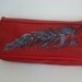 Black Feather Handpainted - Red leather - fold over clutch - Vintage Contessa bag