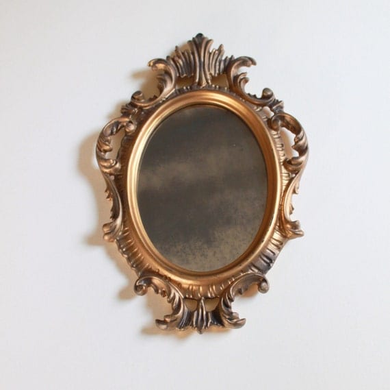 Vintage Smoked Glass Golden Mirror Hollywood Regency Wall