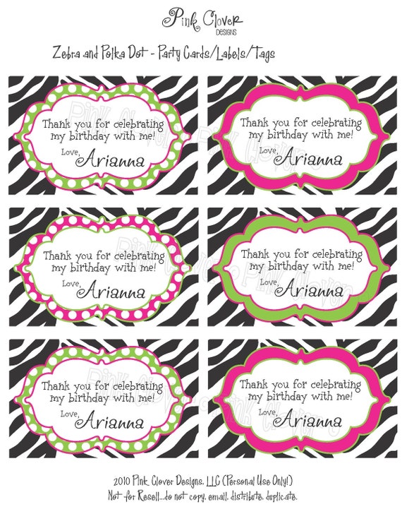Zebra Labels or Tags Printable File by pinkcloverdesigns on Etsy