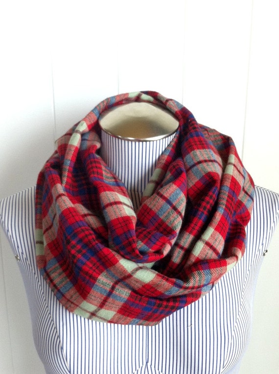 Christmas Scarf Unisex Red Plaid Infinity Scarf Stylish Chic