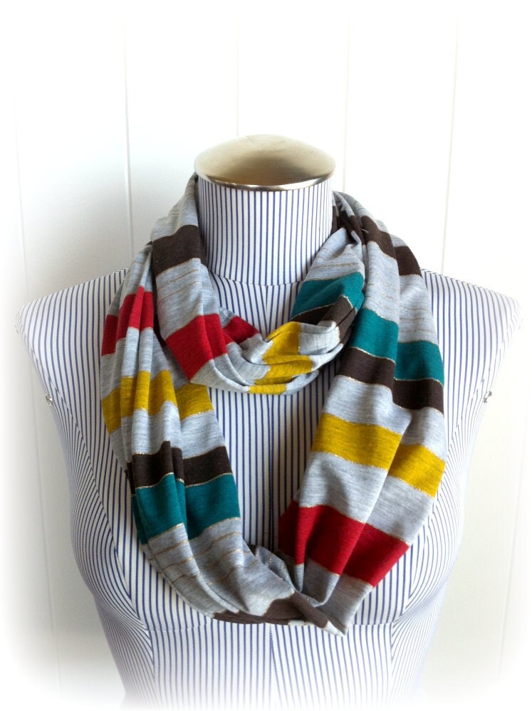 Last One Jersey Knit Stripes Print Infinity Scarf Casual