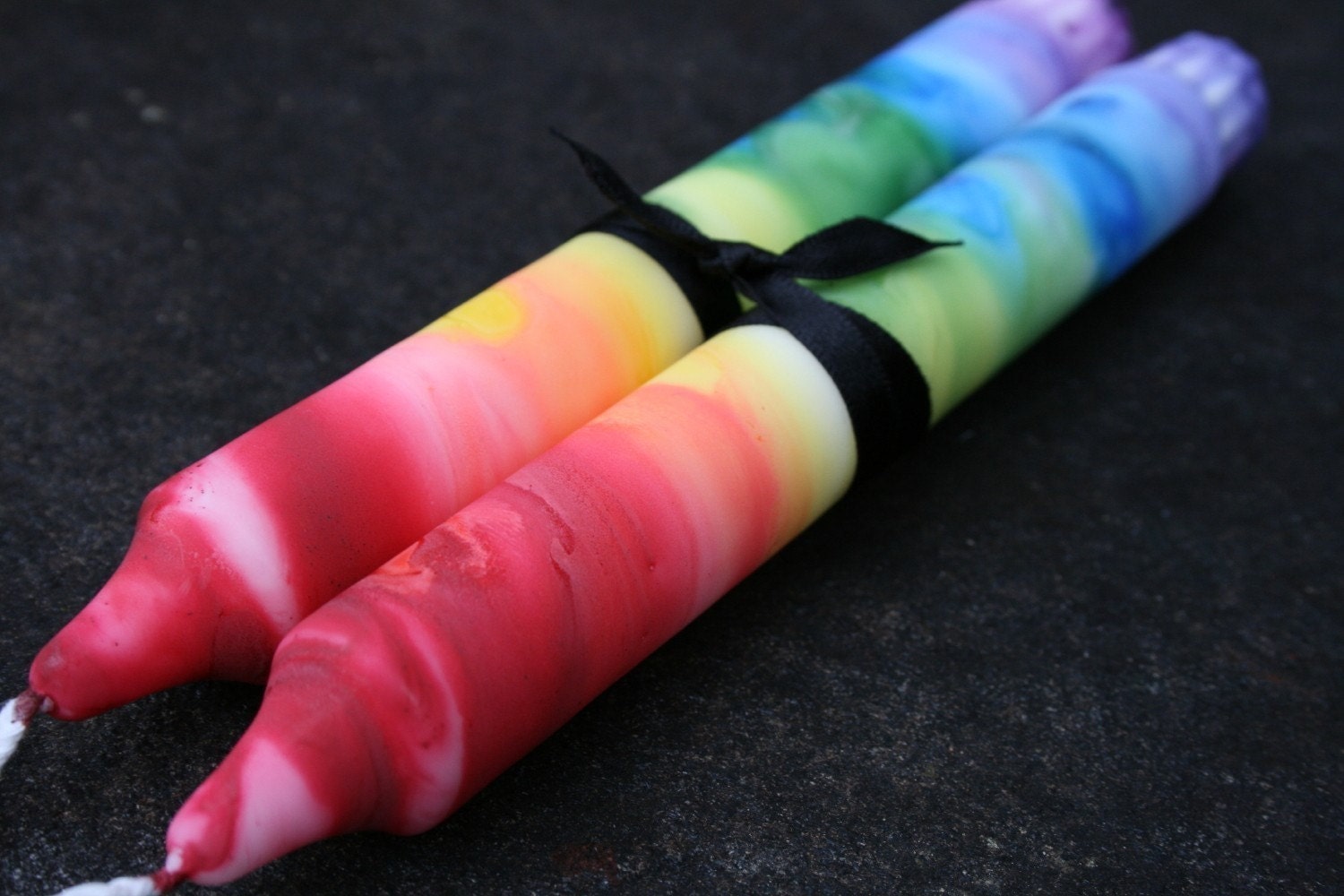 RAINBOW SWIRL Torch Painted Candles