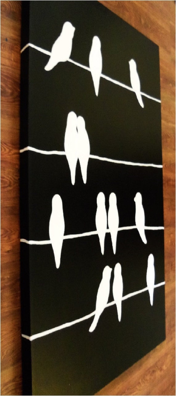 Items similar to large black and cream "Birds on a Wire" modern