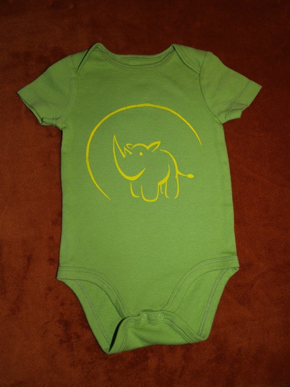 Lime Green Rhino Onesie 9 to 12 months by sevengill on Etsy