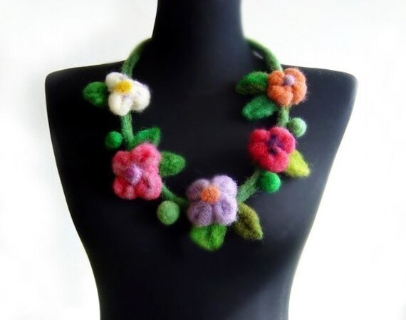 Felt Flowers Necklace Eco Friendly Statement Necklace