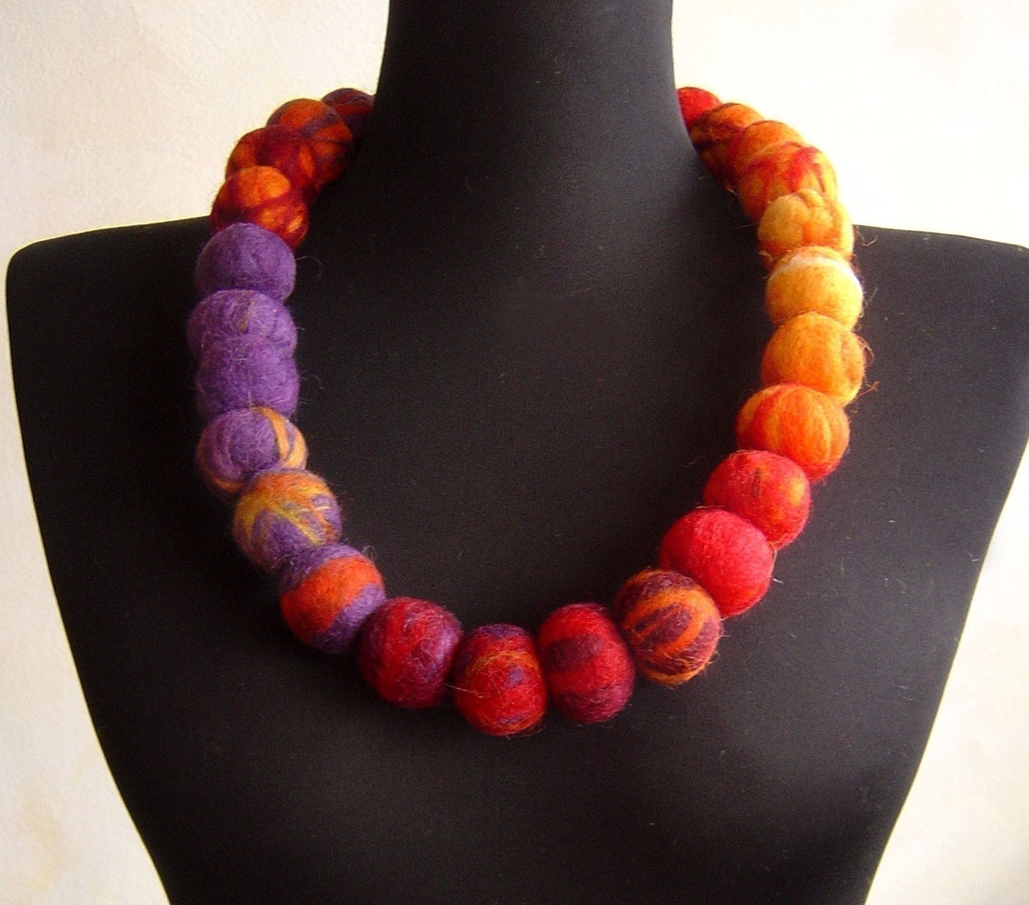 Felt Balls Necklace Fiber Rainbow Necklace Statement