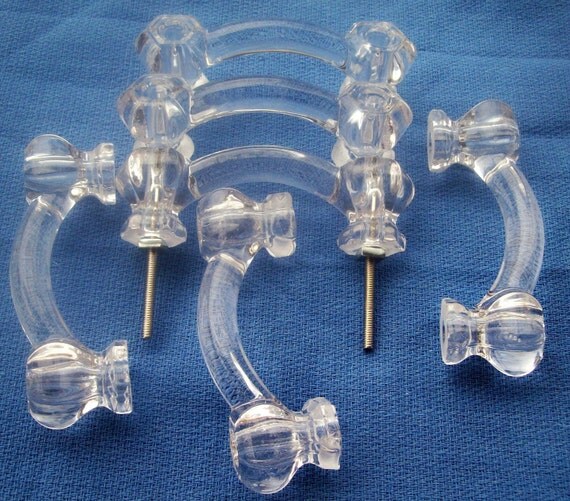 6 Drawer Pulls Clear Glass Handles 3 Centers Set of 6