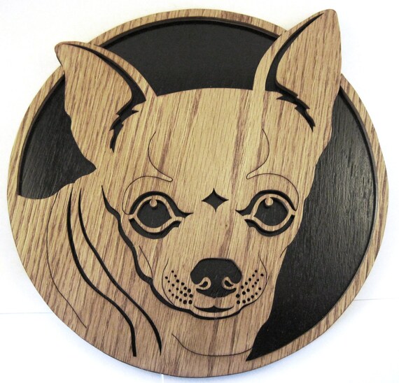 Chihuahua dog face wall plaque scroll saw cut12df