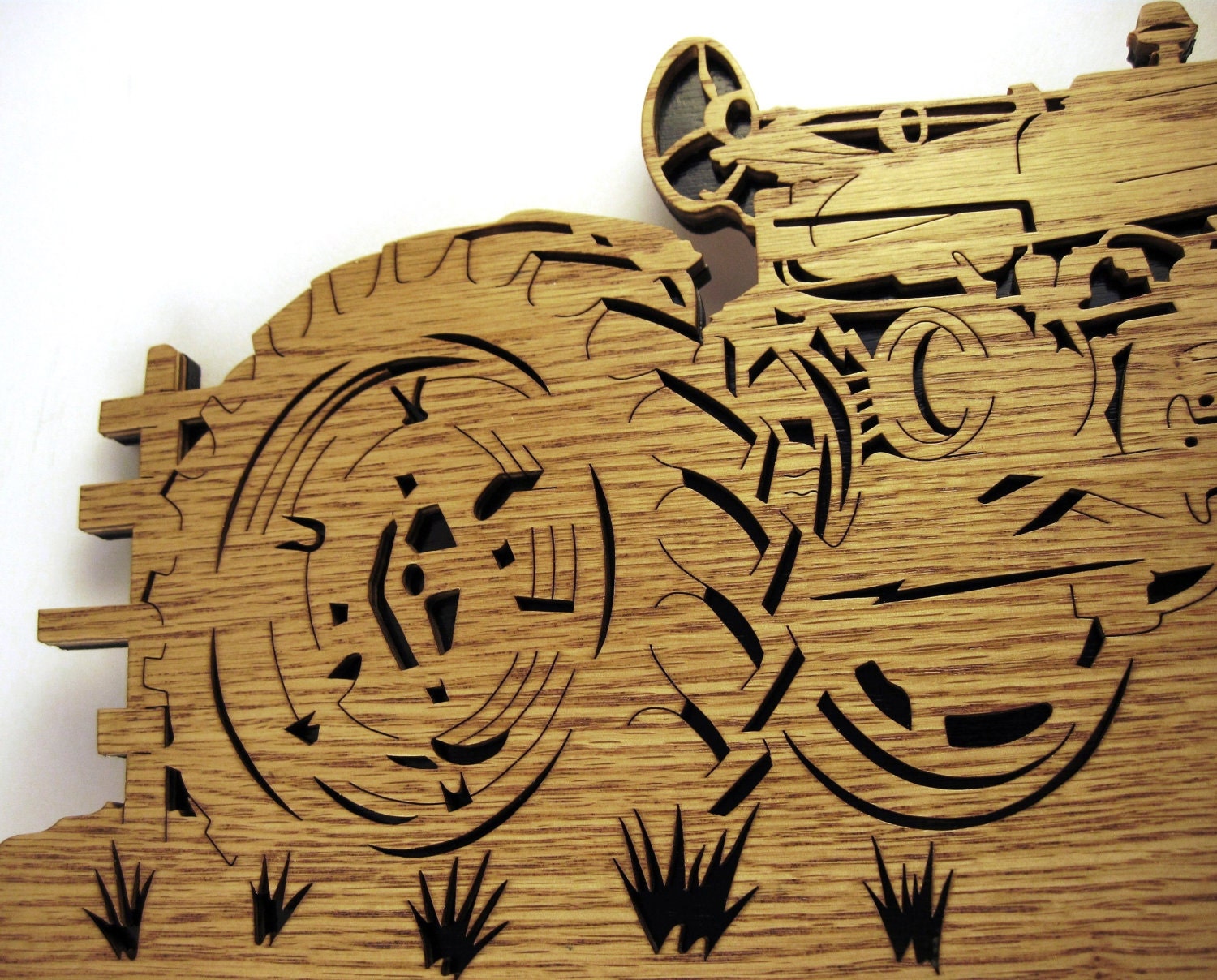 Farmall tractor by a fence scroll saw cut3tr