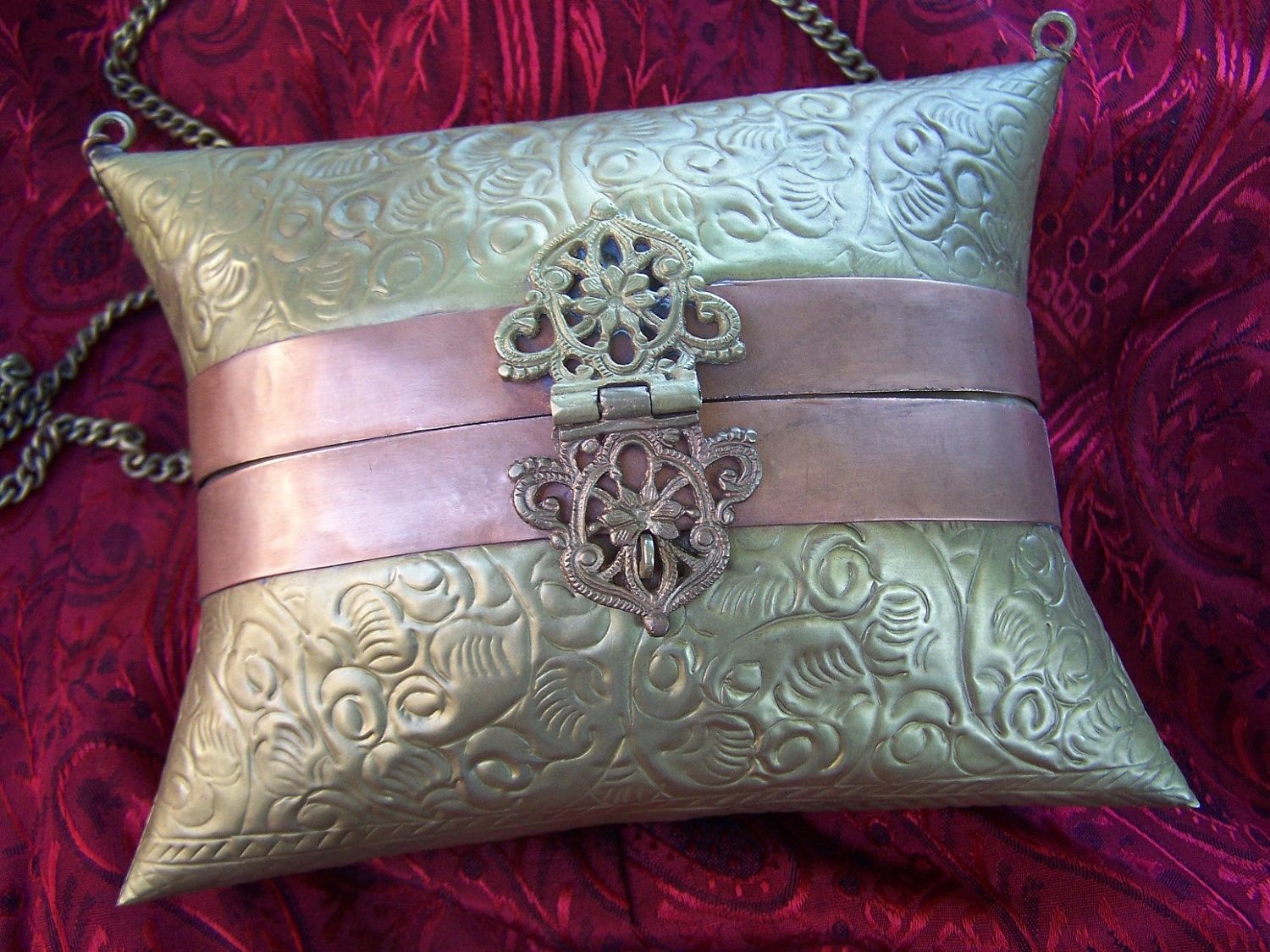 Antique Brass and Copper Pillow purse clutch box purse