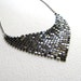 Gunmetal silver sequin bib necklace, vintage inspired, mesh triangle pendant