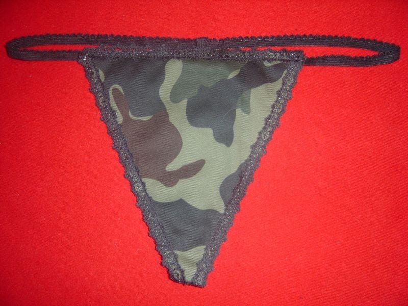 Womens Green CAMO GString Thong Lingerie Camoflauge Underwear