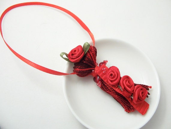 Red Ribbon Rose Beaded Tassel