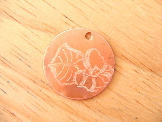 Primrose Engraved Copper Charm Medallion Primrose Engraved Copper Charm Medallion