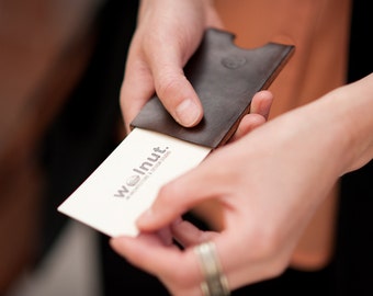 Leather Business Card Case - Wood Business Card Holder