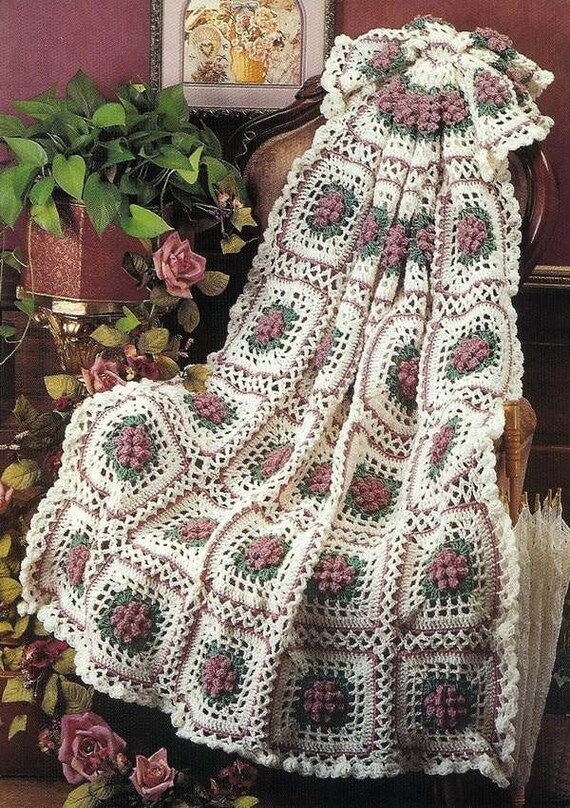 crochet pattern granny popcorn square flower PATTERN Y220 Crochet ONLY Pattern Popcorn Lacy Afghan Square Granny