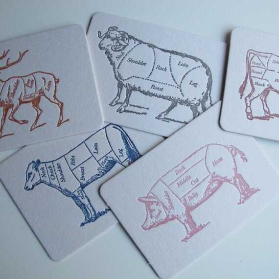 Cuts of Meat - Letterpress Postcards