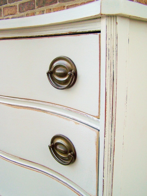 Antique Distressed Highboy Dresser In White Linen RESERVED