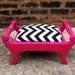 Funky Footstool In Raspberry and Chevron