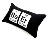 Pillow-Periodic Table Element  Beer Embroidered- black cotton and white felt