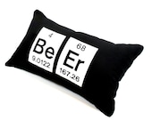 Pillow-Periodic Table Element  Beer Embroidered- black cotton and white felt