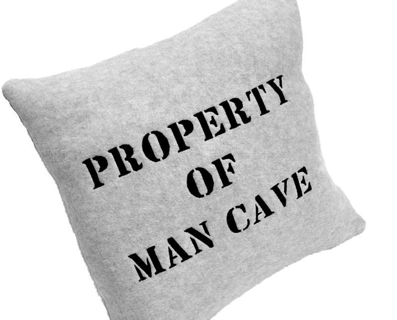 Man Cave Pillow Property of Man Cave Pillow Gray Fleece