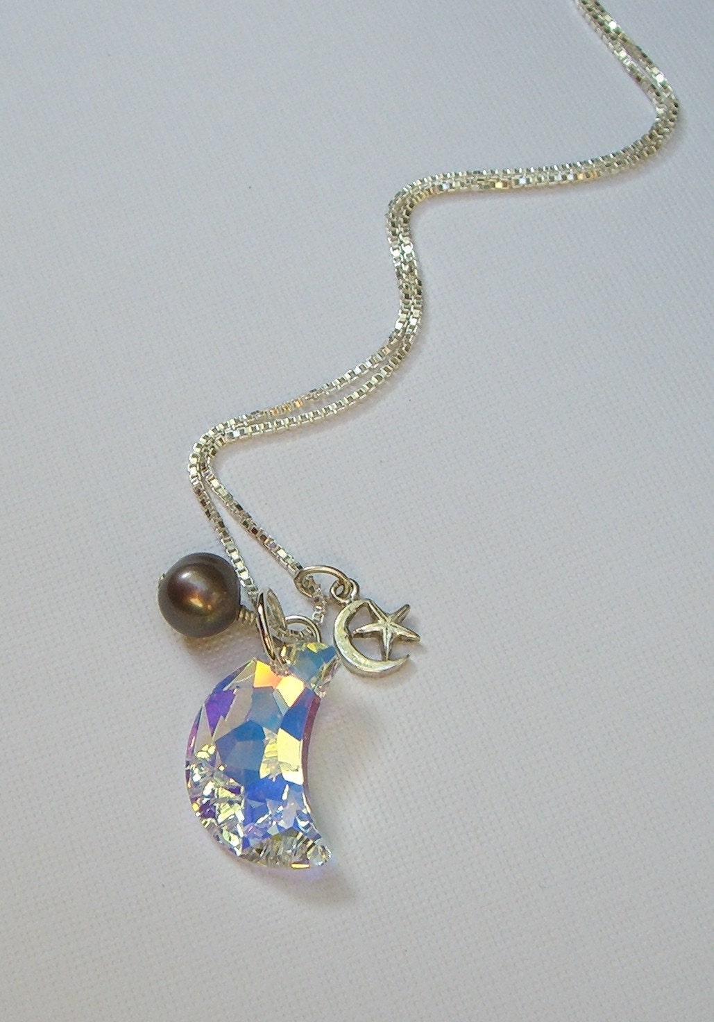 Swarovski Crystal New Moon Pendant Charm Necklace in Crystal