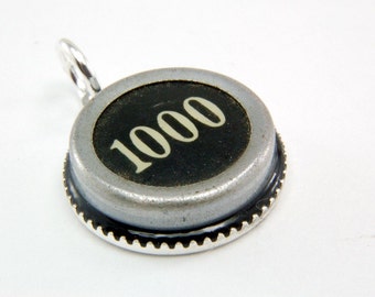 NUMBER 1000 - Vintage Typewriter Key Pendant Necklace Charm - Black Silver Rim - Other Letters Available GDJ