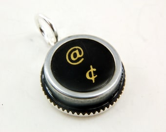 Two for One Sale....CENT and AT Symbol - Vintage Typewriter Key Pendant Necklace Charm GDJ